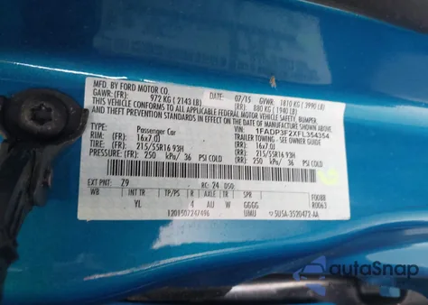 2015 Ford Focus Se z USA, uszkodzony, nr VIN 1FADP3F2XFL354354